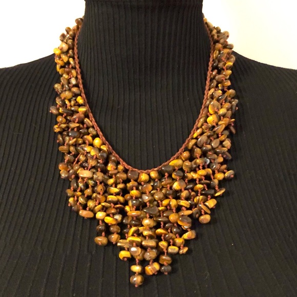 Jewelry - Host pick 🎉🎉 Tiger’s Eye Cascade Bib Knotted Necklace 19”